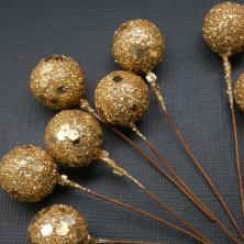 Ягоды на проволоке 7см d-1,5см с блестками арт.SF-1288 т.золото