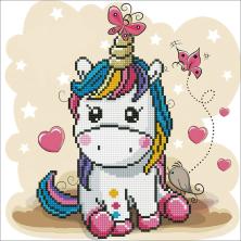 "Радужный Единорог" 30*30см арт.ALV-90 Картина стразами частичная выкладка