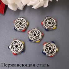 Бусины  нержавеющая сталь 10*3мм арт.ИВ-637 серебро/микс (5шт)