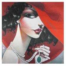 8429 "Дама с кулоном" Рисунок на ткани "Конек" частичная вышивка 40*40см