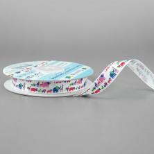 Лента атласная 12мм арт.ALP-124 A4/001 звери/белый