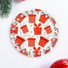 Заготовка для вязаной сумки дерево круг "Крышка. Подарки" 10см арт.5375366