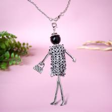 Кулон "Кукла подвижная" 9см цепь 74см арт.ИВ-908 серебро/черный