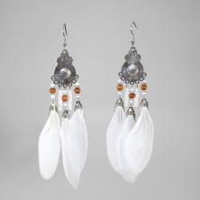 Серьги "Богемия" металл/перо 3*12см арт.ИВ-480 никель/белый