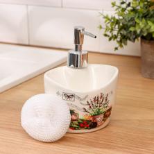 Дозатор для моющего средства 260мл с подставкой для губки 15*12*9,5см 