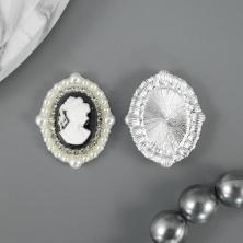 Кабошон металл 25*30мм "Камея" №2 арт.SF-7787 черный/серебро