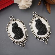 Подвеска "Черная кошка" 24*42мм арт.ИВ-656 серебро/белый