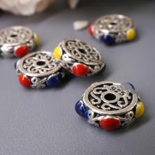 Бусины  нержавеющая сталь 10*3мм арт.ИВ-637 серебро/микс (5шт)