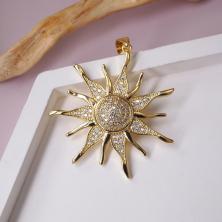 Подвеска со страз."Солнце" 32*38мм ИВ-1093 латунь (покр.зол.18К)