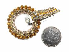 Застежка шубная со стразами арт.ФУ-2325 серебро/бежевый/желтый