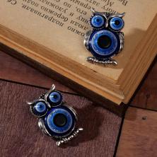 Брошь "Сова" глазки 25*20мм арт.6961463 серебро/черный/синий