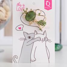 Брошь "Кошечка Малахит" 50*35мм арт.1354623 зеленый