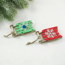 Украшение елочное "Сани" дерево 9,5см арт.9129570/9129571 ассорти