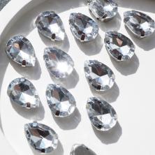Камни пришивные акрил в металле "Капля" 14*10мм арт.3605059 Crystal (20шт)