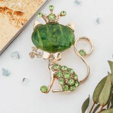 Брошь "Кошечка Малахит" 50*35мм арт.1354623 зеленый