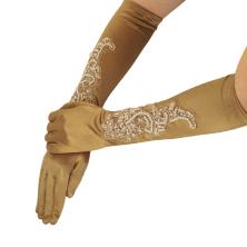 Карнавальный аксессуар перчатки атласные 40см с бусинами и пайетками арт.CC-5417/1 золото