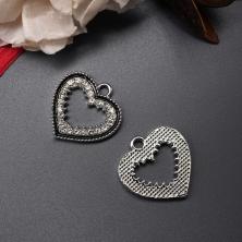 Подвеска "Черный микс" со стразами 19*20мм эмаль арт.ИВ-427 черный/серебро