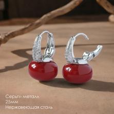 Серьги под красный жемчуг "Капля океана" ИВ-959/1 серебр (нерж.сталь)