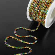 Тесьма-стразы SS12 1линия стекло 3мм арт.SF-2056 мультиколор