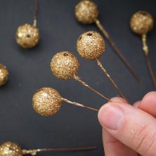 Ягоды на проволоке 7см d-1,5см с блестками арт.SF-1288 т.золото