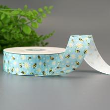 Лента репсовая 25мм "Пчелки" арт.SF-6131 голубой