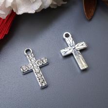 Подвеска со стразами "Крестик" 11,5*19мм арт.308-246 серебро