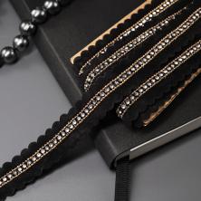 Тесьма бархат со стразами 20мм арт.49 черный/серебро/золото