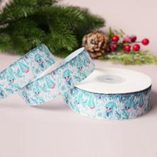 Лента репсовая 25мм "Гномики" арт.SF-6131 голубой/белый-2