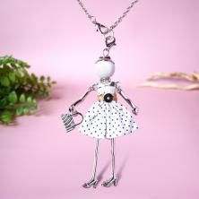 Кулон "Кукла подвижная" 9см цепь 74см арт.ИВ-908 серебро/белый