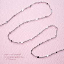 Цепь металл панцирн. плет.с монеткой 1,5*2*0,4мм арт.ИВ-113 никель (нерж.сталь)