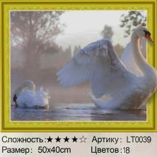 "Лебеди в пруду 5D" 50*40см арт.0039 LT Картина стразами на подрамнике
