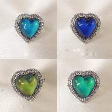 Кольцо регулируемое "Сердце" арт.ИВ-900 серебристый (меняет цвет при изменении температуры кожи)