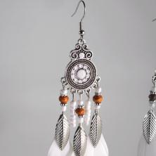 Серьги "Богемия" металл/перо 3*12см арт.ИВ-480 никель/белый