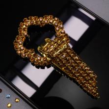 Застежка шубная со стразами арт.5104 золото/коричневый