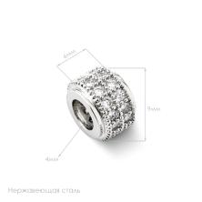 Бусины металл со стразами 9*6мм отв.4мм ИВ-1197 сереб.(нерж.сталь)