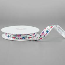 Лента атласная 12мм арт.ALP-124 A4/001 звери/белый