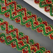 Тесьма с люрексом 15мм арт.6536042 красный/зеленый