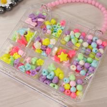 Набор из бусин акрил + резинка для браслетов 13*10см арт.STH-23 ассорти (168шт)