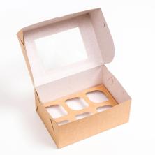 Коробка крафт с окошком 18*13*8см арт.9156577 (на 6 мини-капкейков)