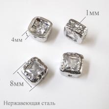Бусины из нержавеющей стали "Куб" 8*8*4мм арт.ИВ-932 серебро
