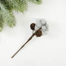 Веточка 13см с ягодами и шишками арт.SF-2332 серебро (2шт)