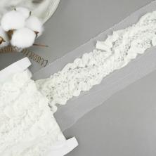 Тесьма на сетке 45мм с пайетками арт.YF-03 белый/перламутровый