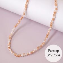 Бусины граненые на леске "Рондель" 3*2,5мм 39см арт.ФУ-10506 бежевый/молочный (140бусин)