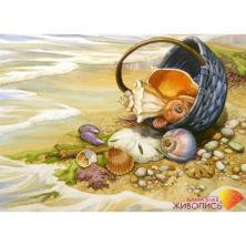 "Ракушки в корзине" 40*30см арт.АЖ-1069 Картина стразами "Алмазная живопись"