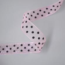 Лента капрон в горошек 15мм арт.6784790 розовый/черный