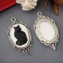 Подвеска "Черная кошка" 24*42мм арт.ИВ-656 серебро/белый