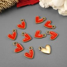 Подвеска "Сердце" 8*10мм эмаль арт.ИВ-14 красный/золото