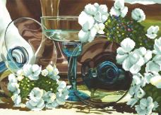 Г-038 "Бокалы в белых цветах" Рисунок на ткани "М.П.Студия" 50*40см