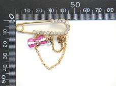 Булавка с цепочкой 45*15мм арт.X01-0662 золото/розовый