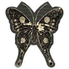 Аппликация пришивная "Бабочка" 27*29см с пайетками арт.АЯ-0278 черный/золото